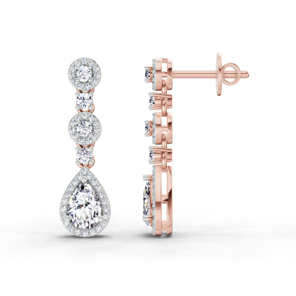 1.67 Ct Pear Shape Dangle Diamond Earrings | 14K Rose Gold