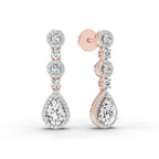 1.67 Ct Pear Shape Dangle Diamond Earrings | 14K Rose Gold