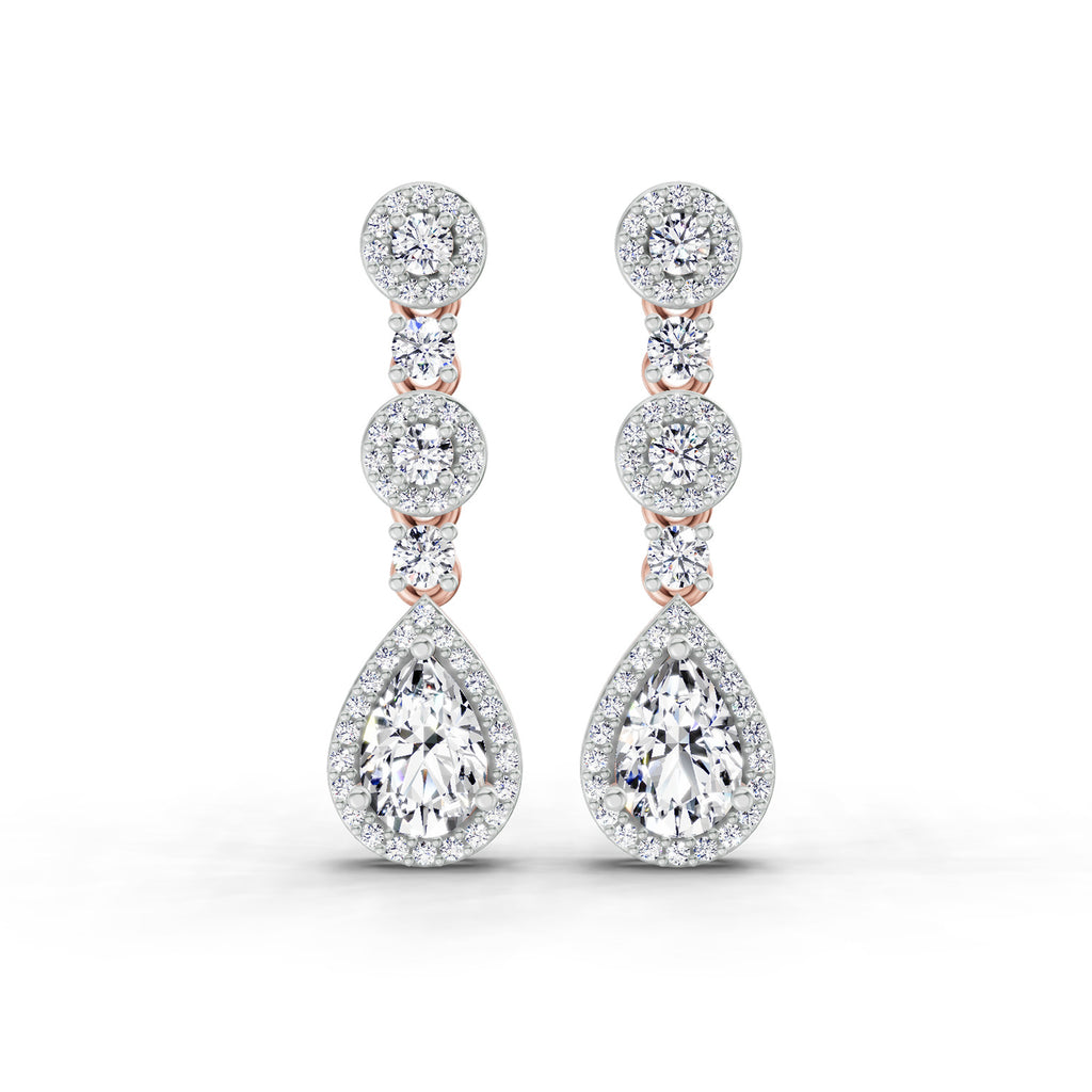 1.67 Ct Pear Shape Dangle Diamond Earrings | 14K Rose Gold
