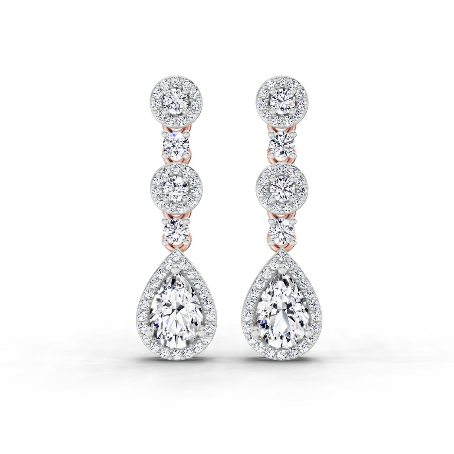 1.67 Ct Pear Shape Dangle Diamond Earrings | 14K Rose Gold