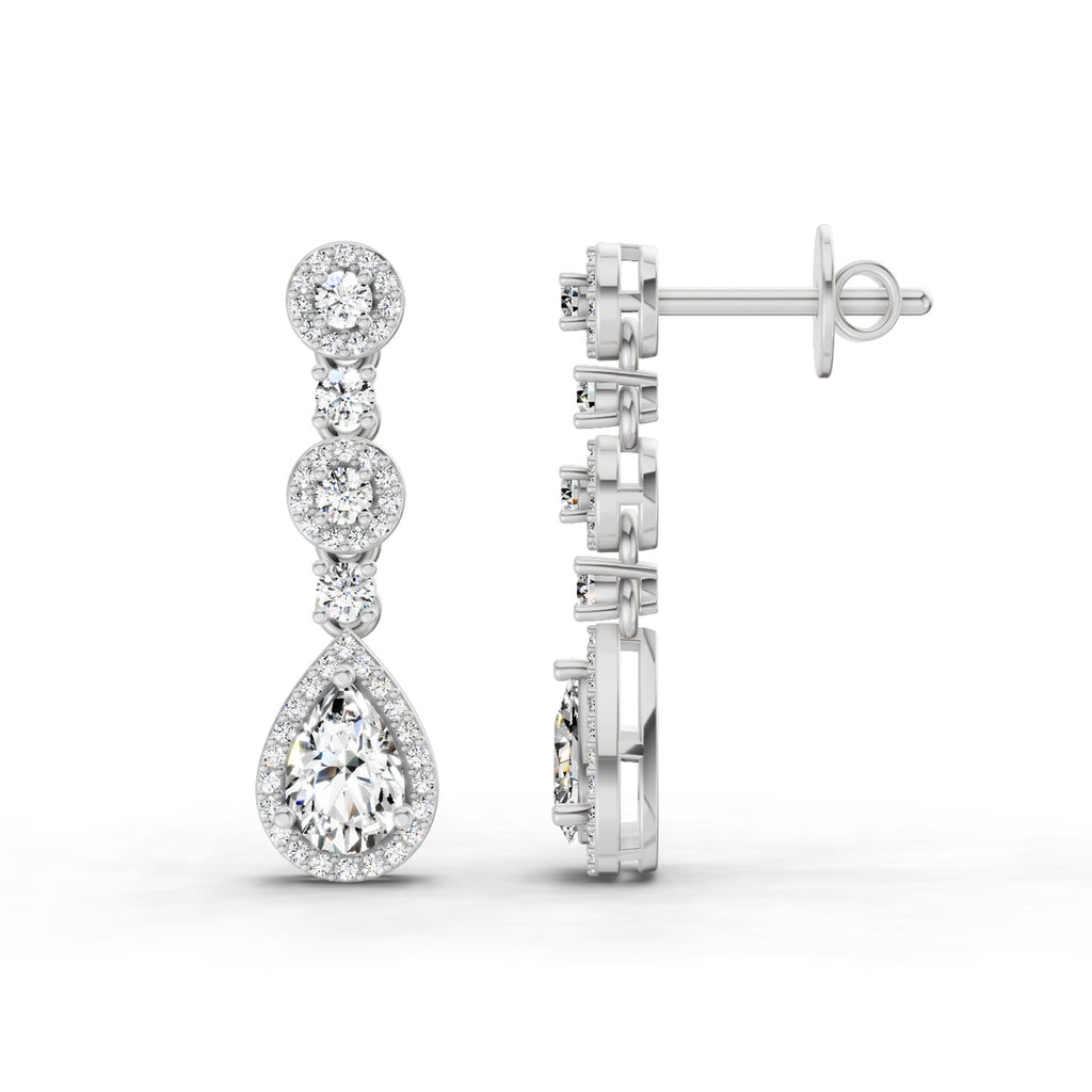 1.67 Ct Pear Shape Dangle Diamond Earrings | 14K Rose Gold