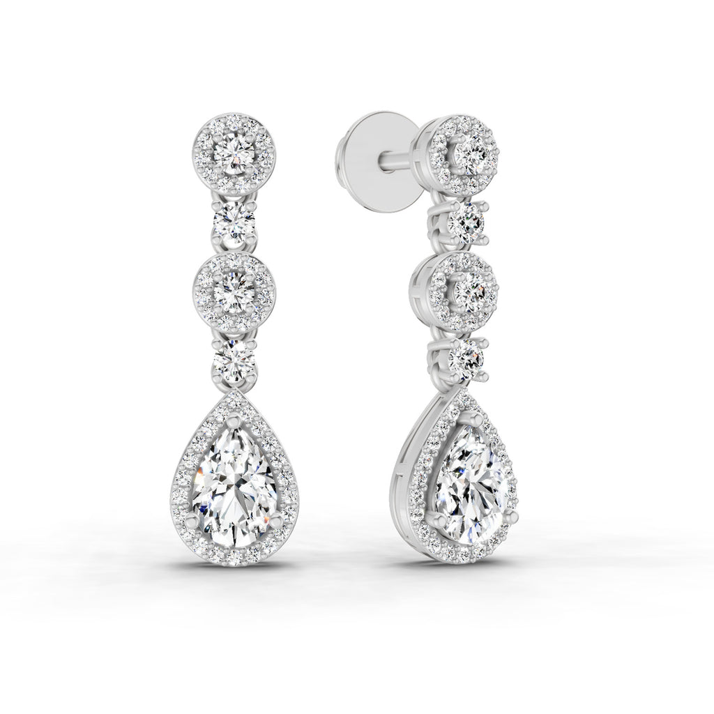 1.67 Ct Pear Shape Dangle Diamond Earrings | 14K Rose Gold