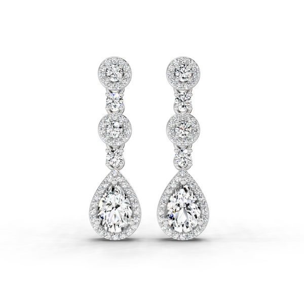 1.67 Ct Pear Shape Dangle Diamond Earrings | 14K White Gold