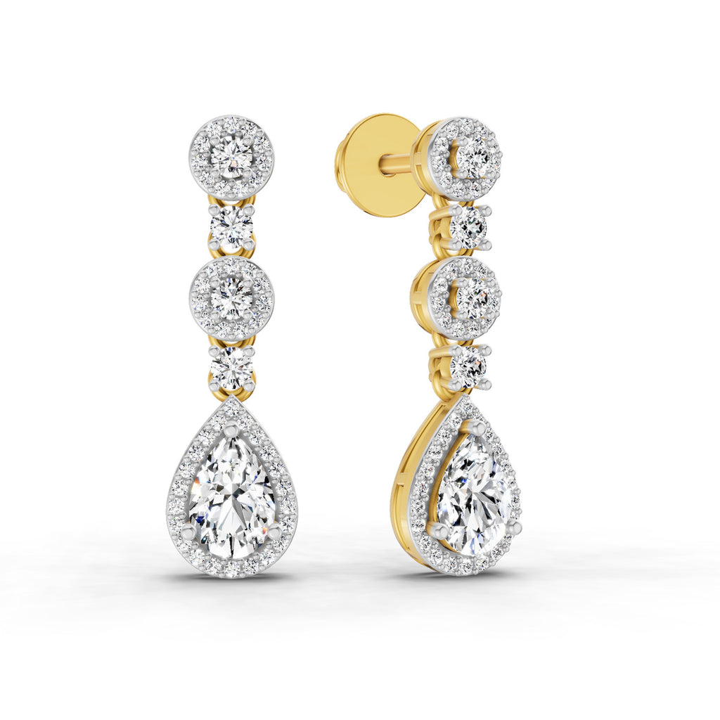 1.67 Ct Pear Shape Dangle Diamond Earrings | 14K Rose Gold