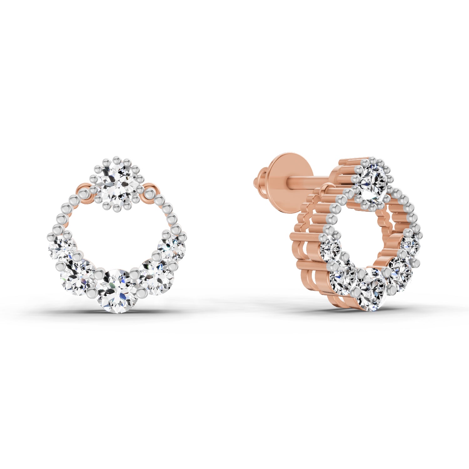 0.69 Ct Round Shape Diamond Stud Earrings | 14K Rose Gold