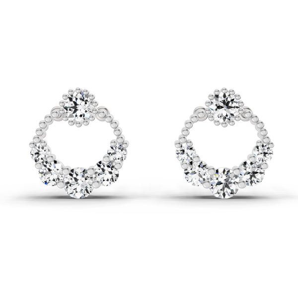 0.69 Ct Round Shape Diamond Stud Earrings | 14K White Gold