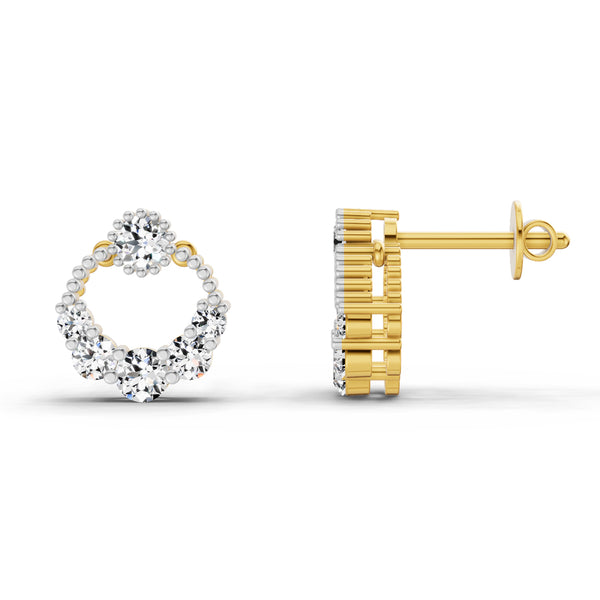 0.69 Ct Round Shape Diamond Stud Earrings | 14K Yellow Gold