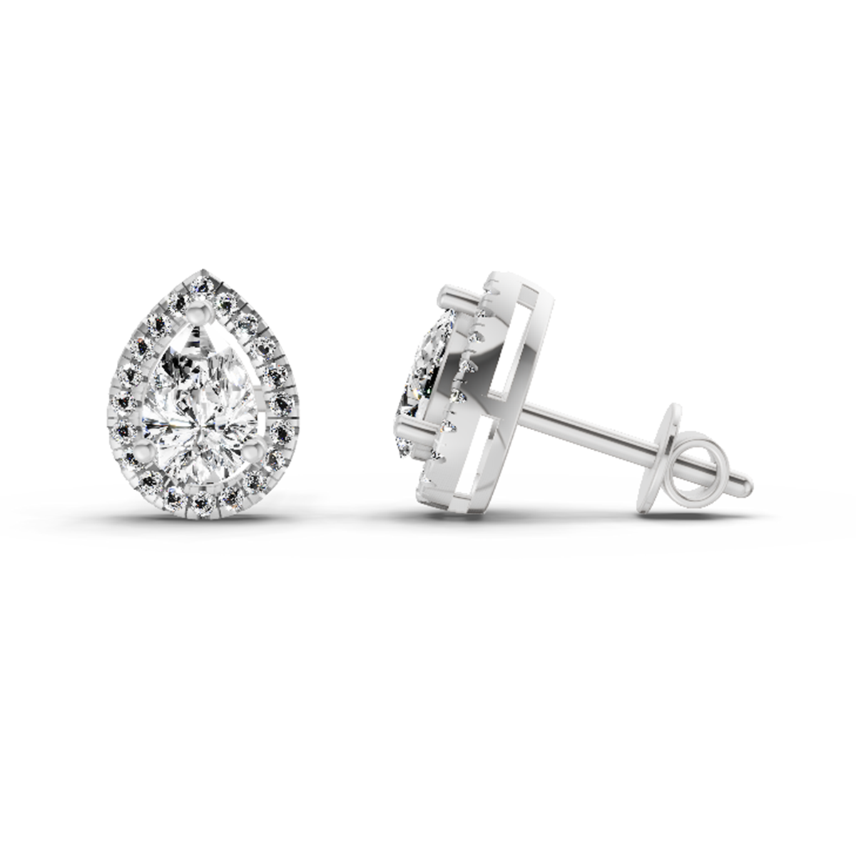 1.72 Ct Pear Halo Stud Earrings | 14K White Gold