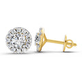 1 Ct Round Halo Stud Earrings | 14K Yellow Gold