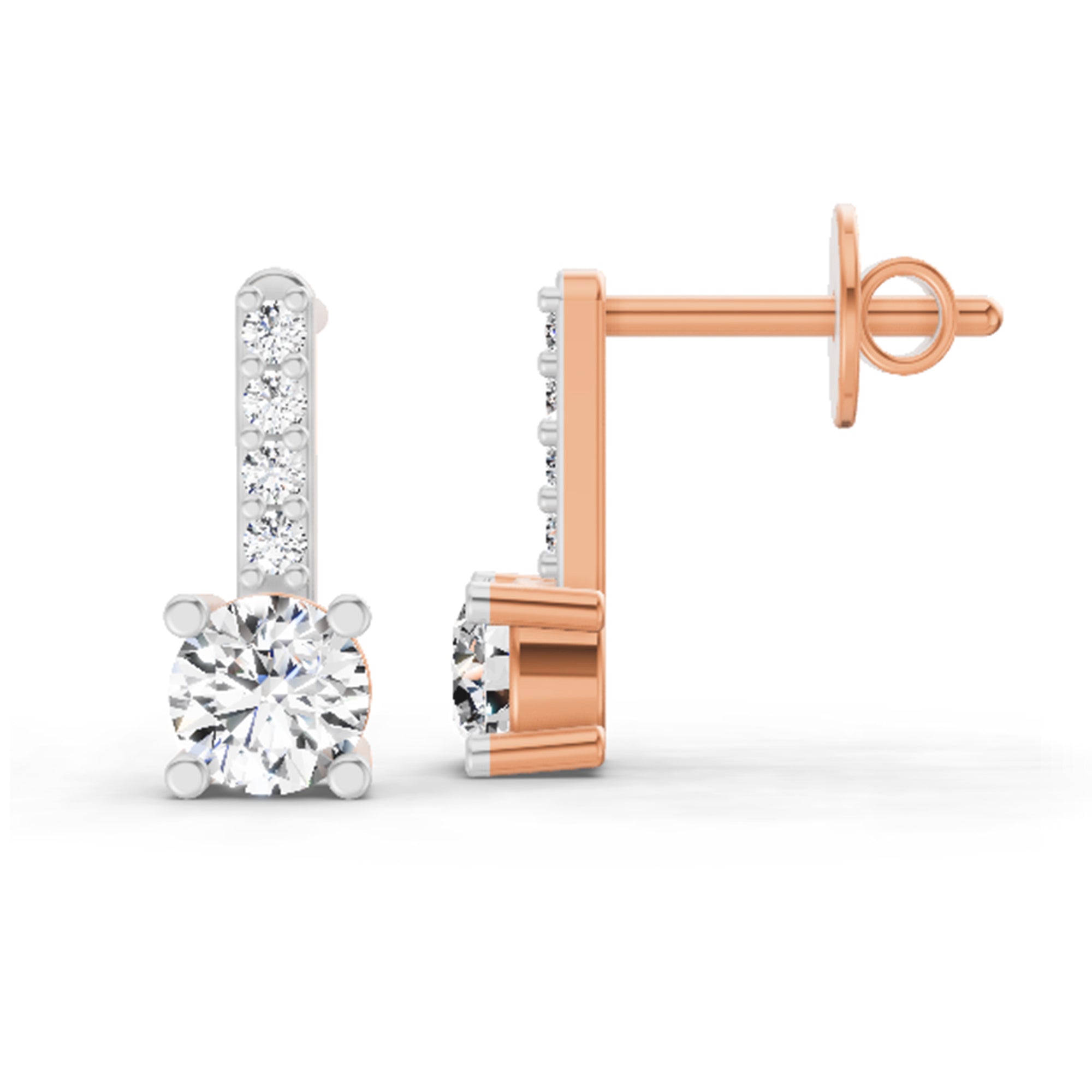 0.75 Ct Round Bar Drop Earrings |14K Rose Gold