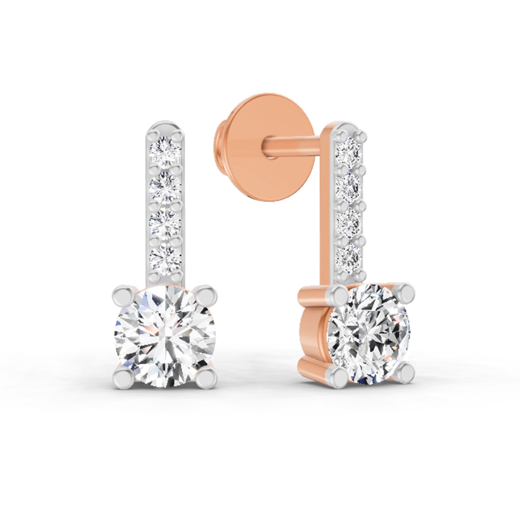 0.75 Ct Round Bar Drop Earrings |14K Rose Gold