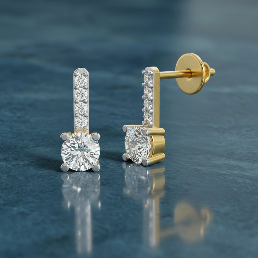 0.75 Ct Round Bar Drop Earrings |14K Rose Gold