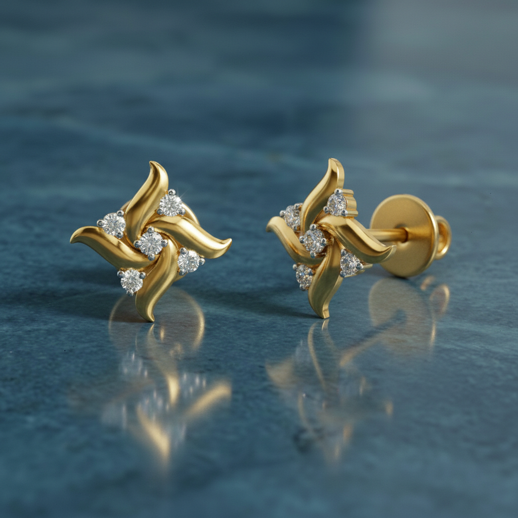 0.1 Ct Floral Stud Earrings | 14K Yellow Gold  FG VS Quality Diamonds