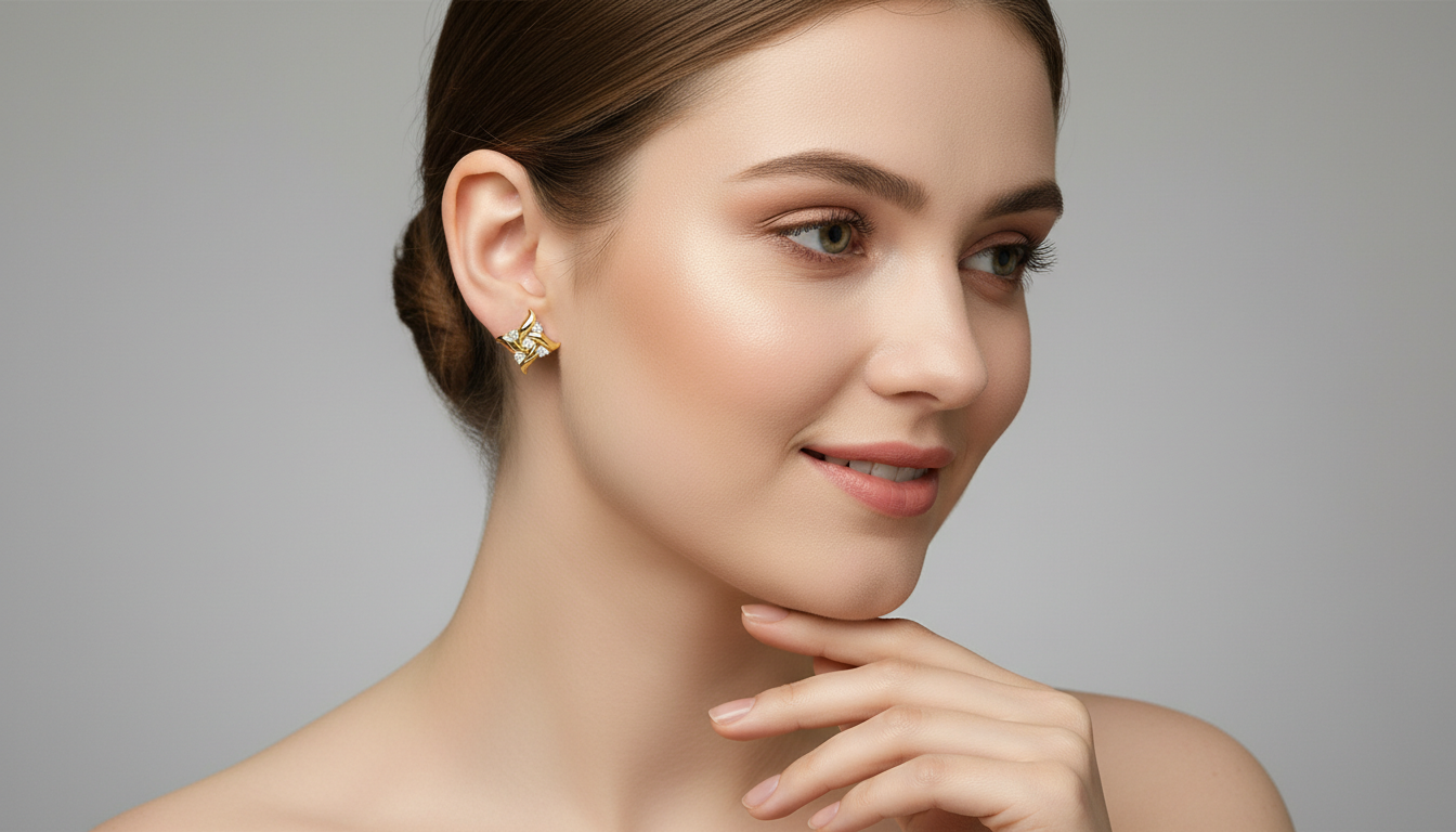 0.1 Ct Floral Stud Earrings | 14K Yellow Gold  FG VS Quality Diamonds