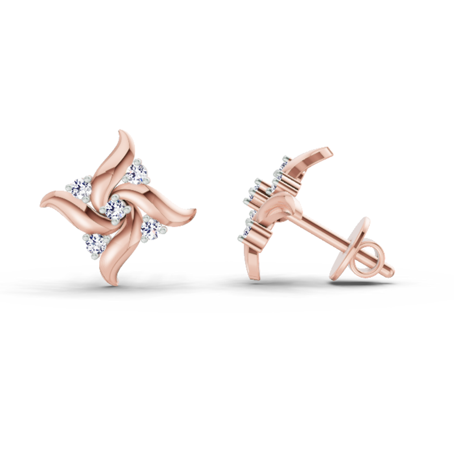 0.1 Ct Floral Stud Earrings | 14K Yellow Gold  FG VS Quality Diamonds
