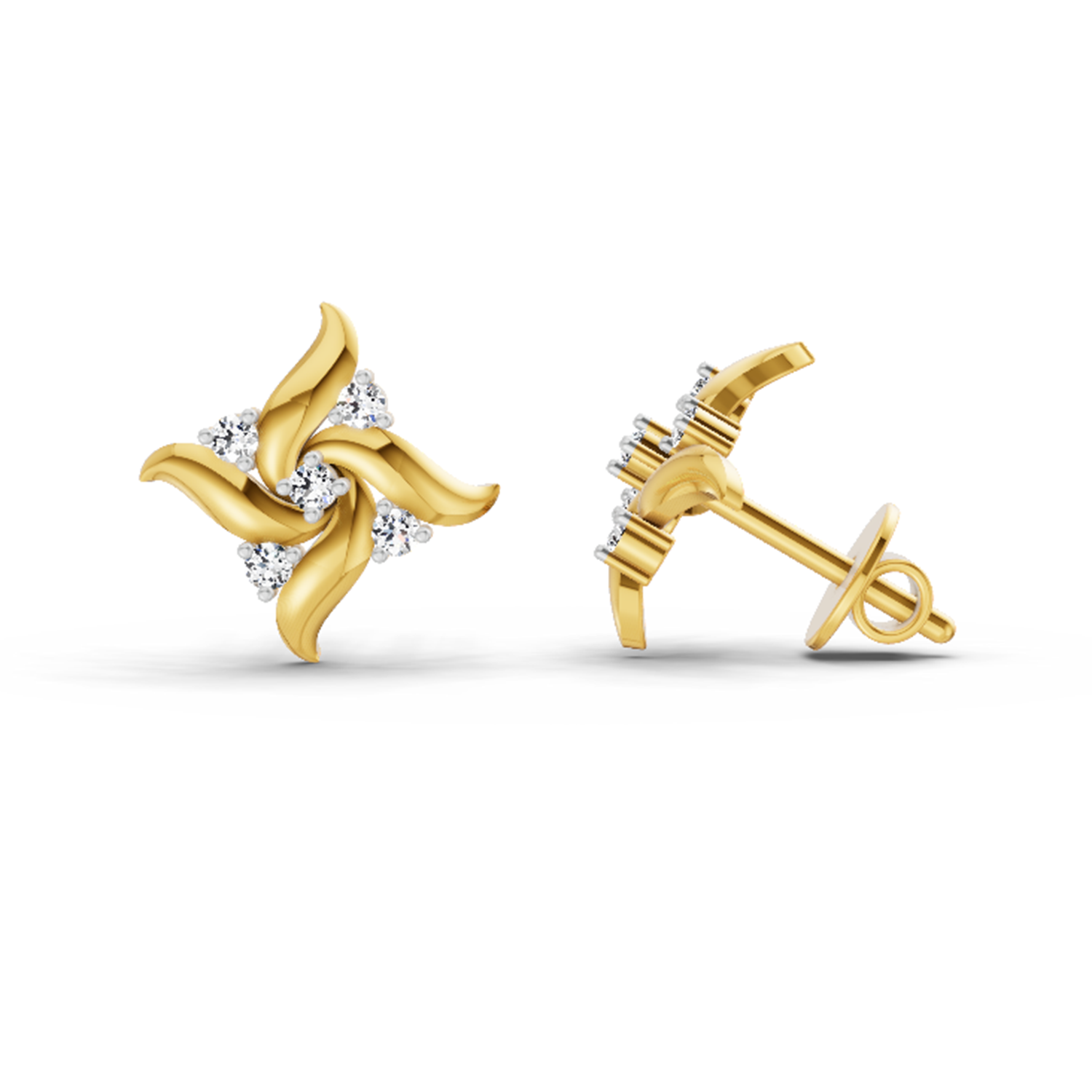 0.1 Ct Floral Stud Earrings | 14K Yellow Gold  FG VS Quality Diamonds