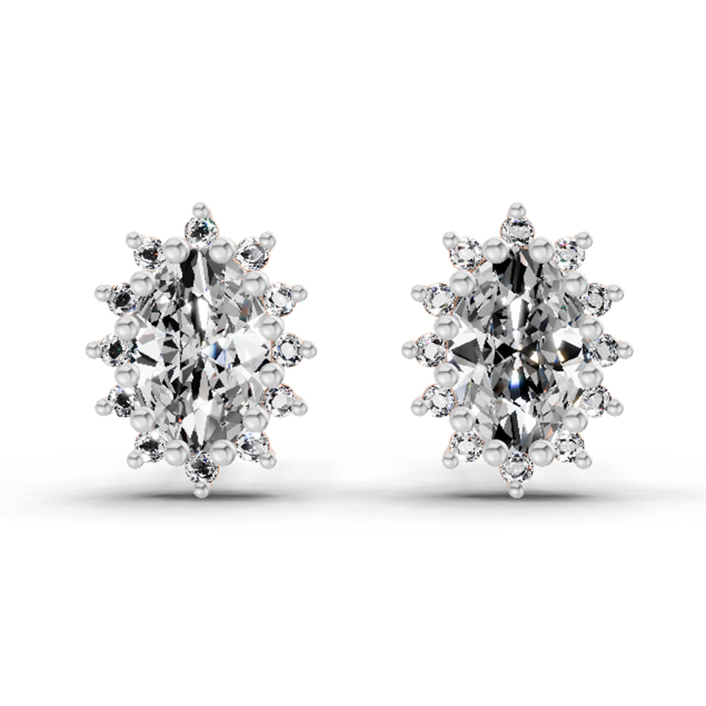 0.98 Ct Oval Shape Halo Diamond Earrings | 14K Rose Gold
