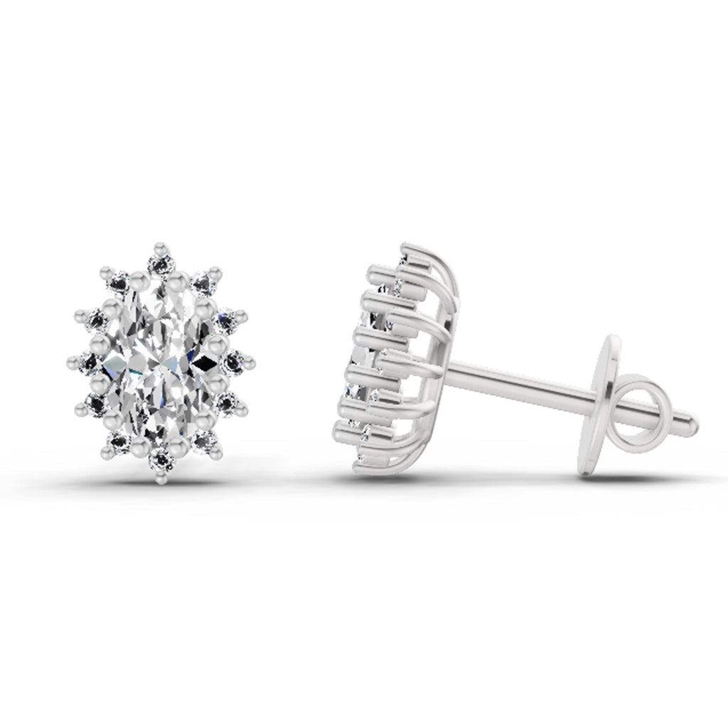 0.98 Ct Oval Shape Halo Diamond Earrings | 14K Rose Gold