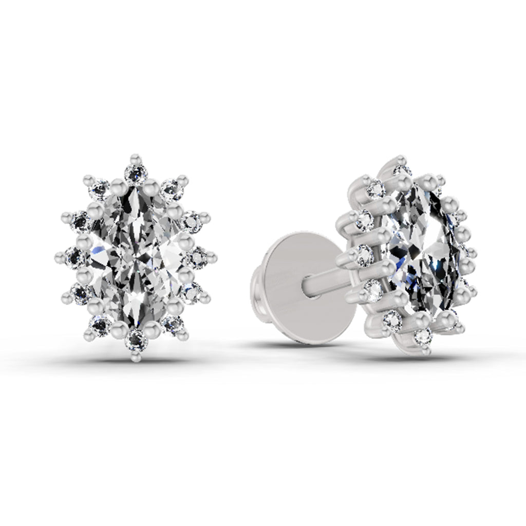 0.98 Ct Oval Shape Halo Diamond Earrings | 14K Rose Gold