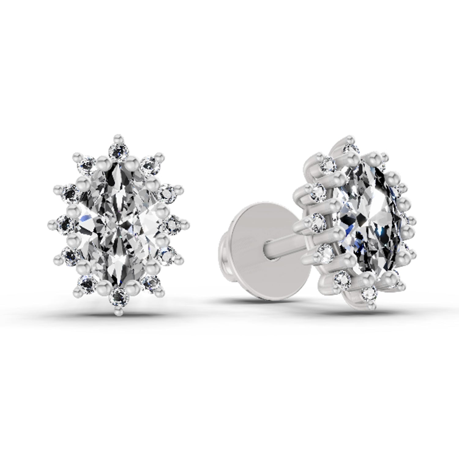 0.98 Ct Oval Shape Halo Diamond Earrings | 14K Rose Gold