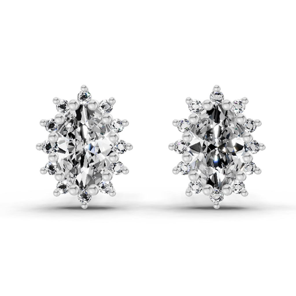 0.98 Ct Oval Shape Halo Diamond Earrings | 14K Rose Gold