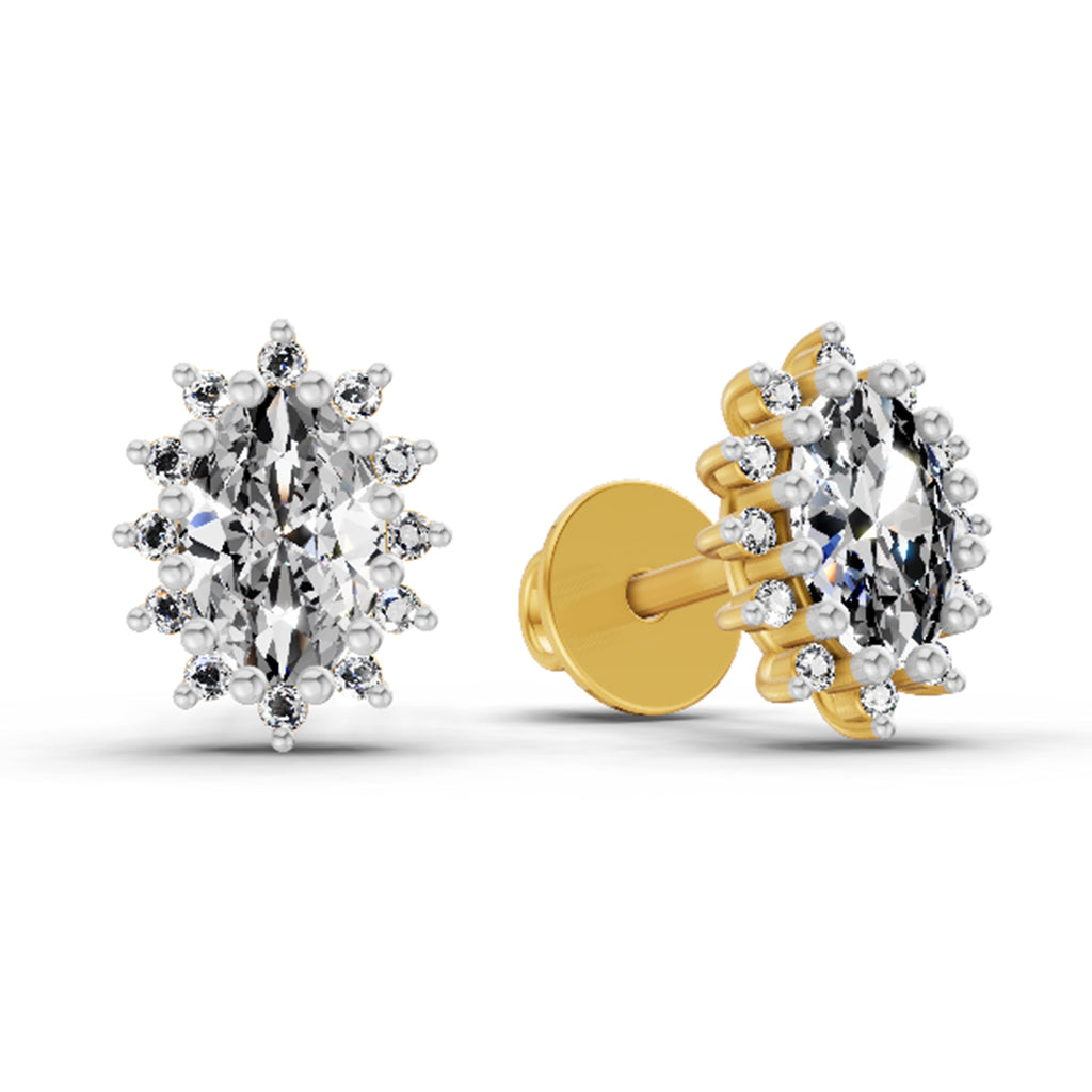 0.98 Ct Oval Shape Halo Diamond Earrings | 14K Rose Gold
