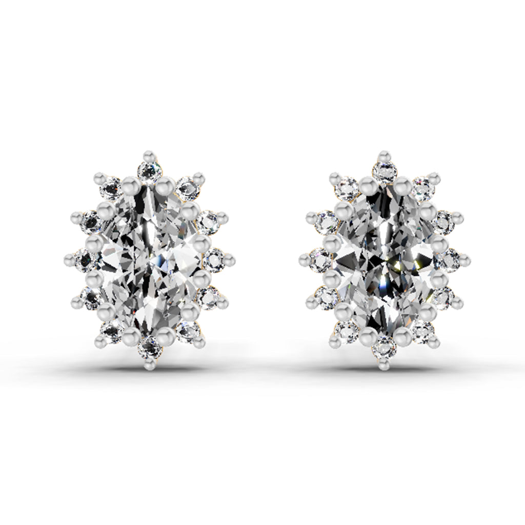 0.98 Ct Oval Shape Halo Diamond Earrings | 14K Rose Gold