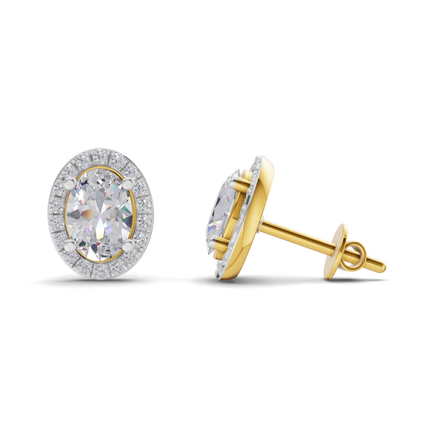 2.25 Ct Oval Shape Halo Diamond Earrings | 14K Yellow Gold