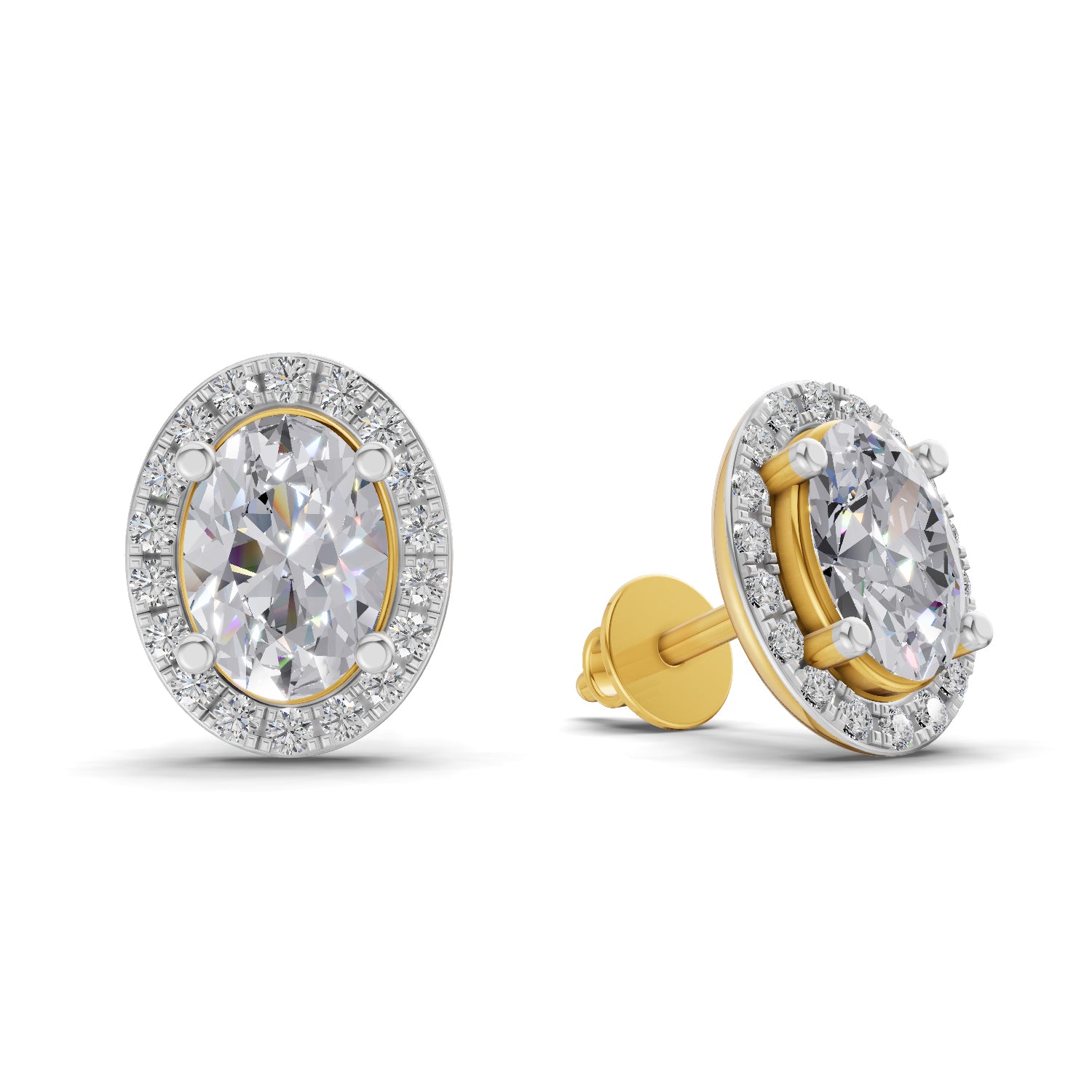 2.25 Ct Oval Shape Halo Diamond Earrings | 14K Rose Gold