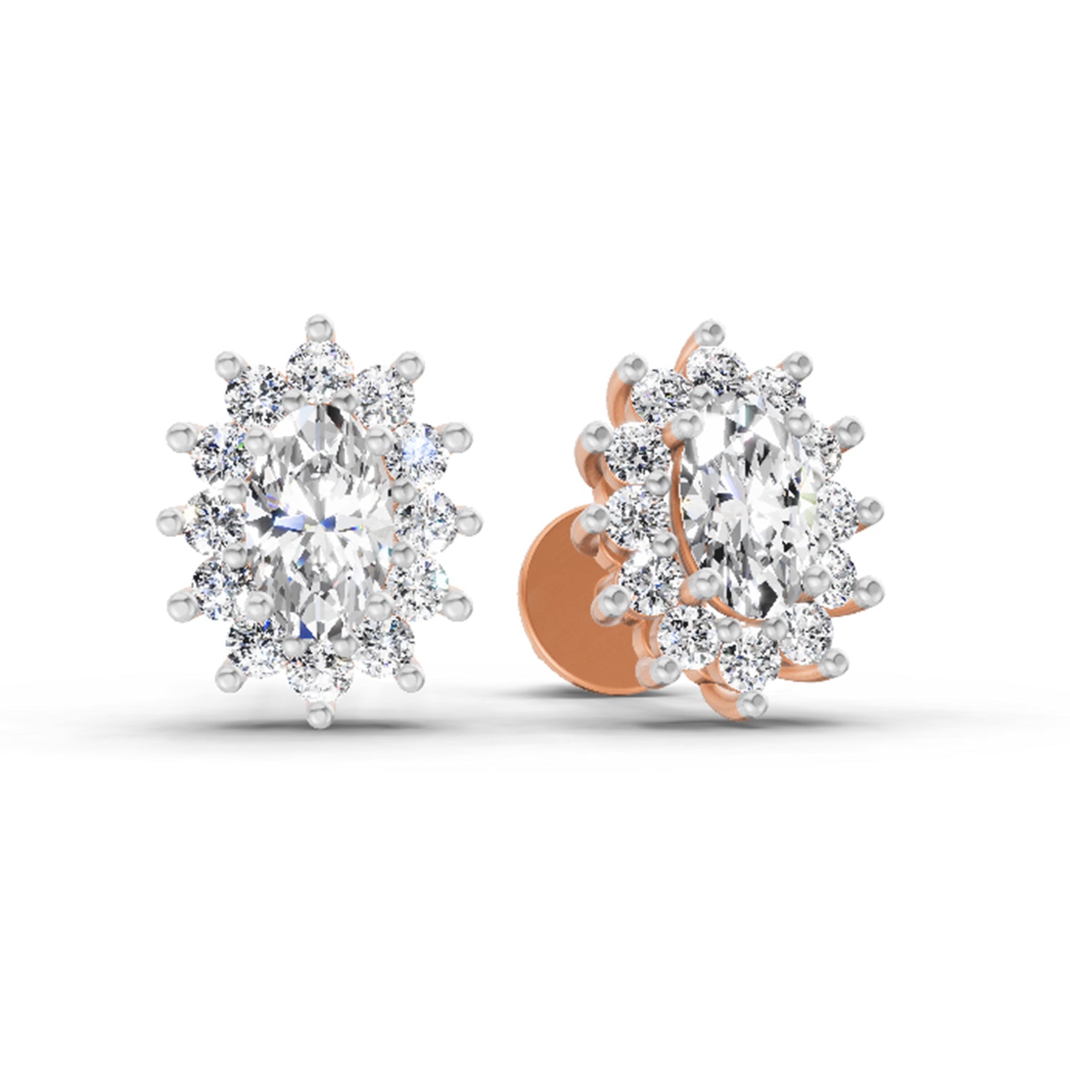 0.69 Ct Oval Halo Stud Earrings | 14K Rose Gold