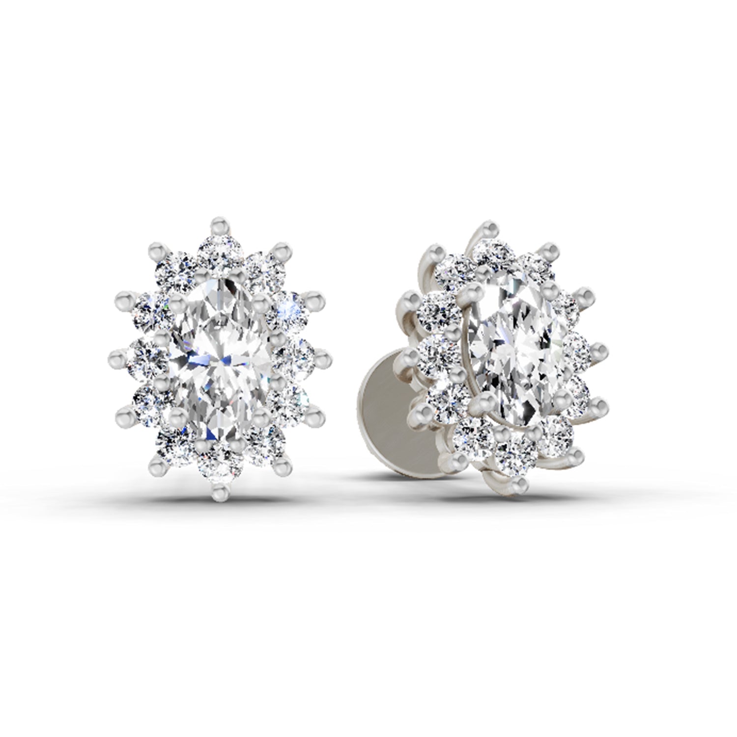 0.69 Ct Oval Halo Stud Earrings | 14K Rose Gold