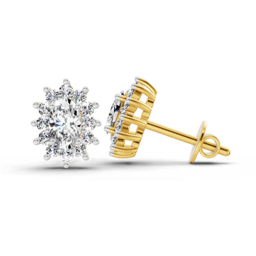 0.69 Ct Oval Halo Stud Earrings | 14K Yellow Gold