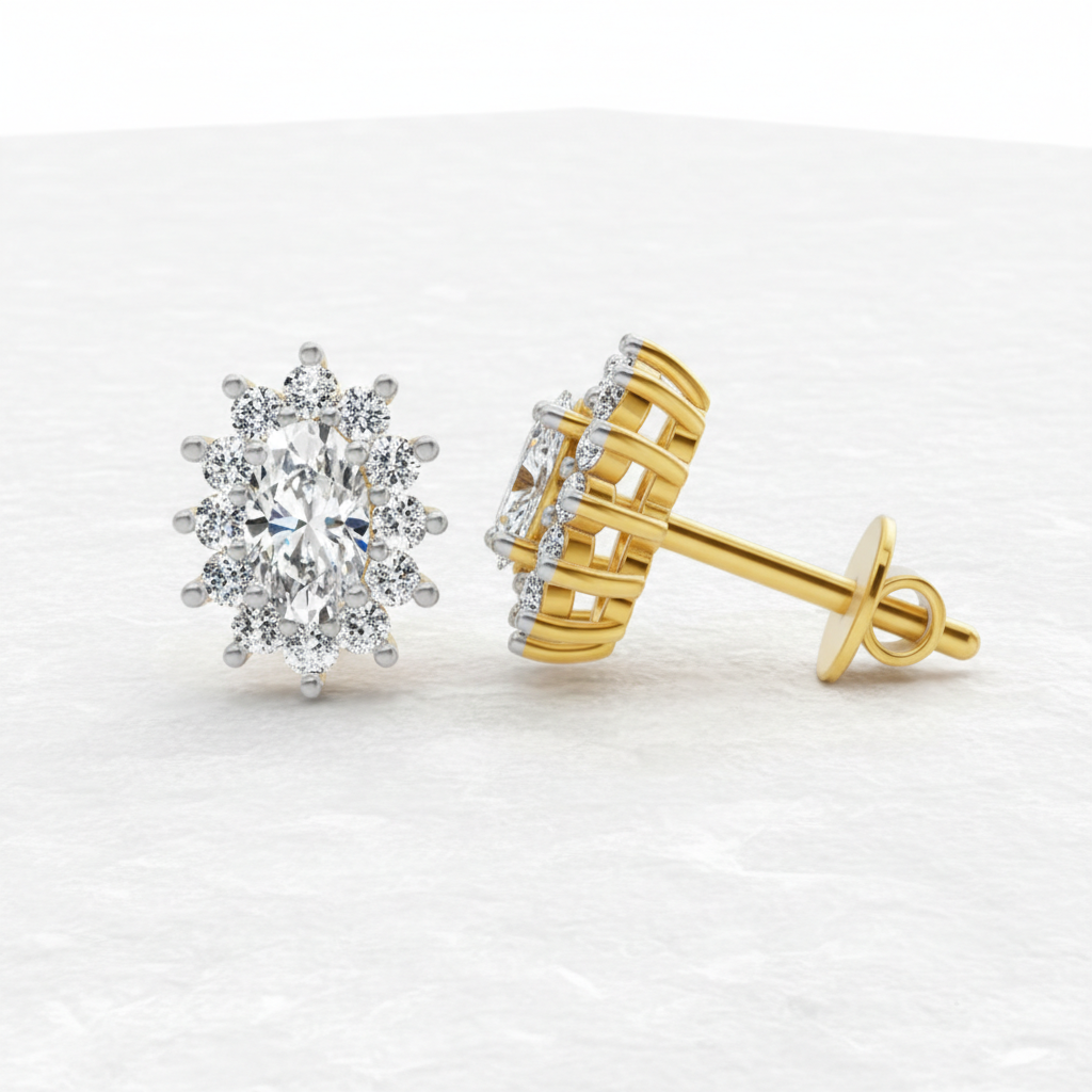 0.69 Ct Oval Halo Stud Earrings | 14K Rose Gold