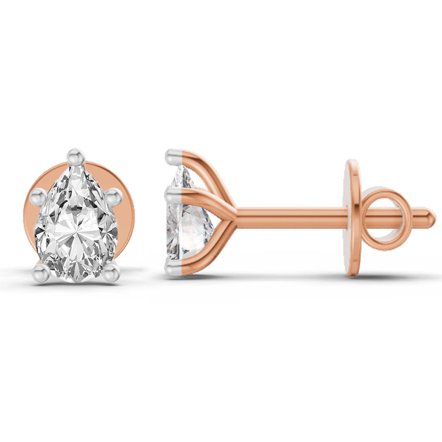 0.46 Ct  Pear Shape Solitaire Diamond Stud Earrings | 14K Yellow Gold