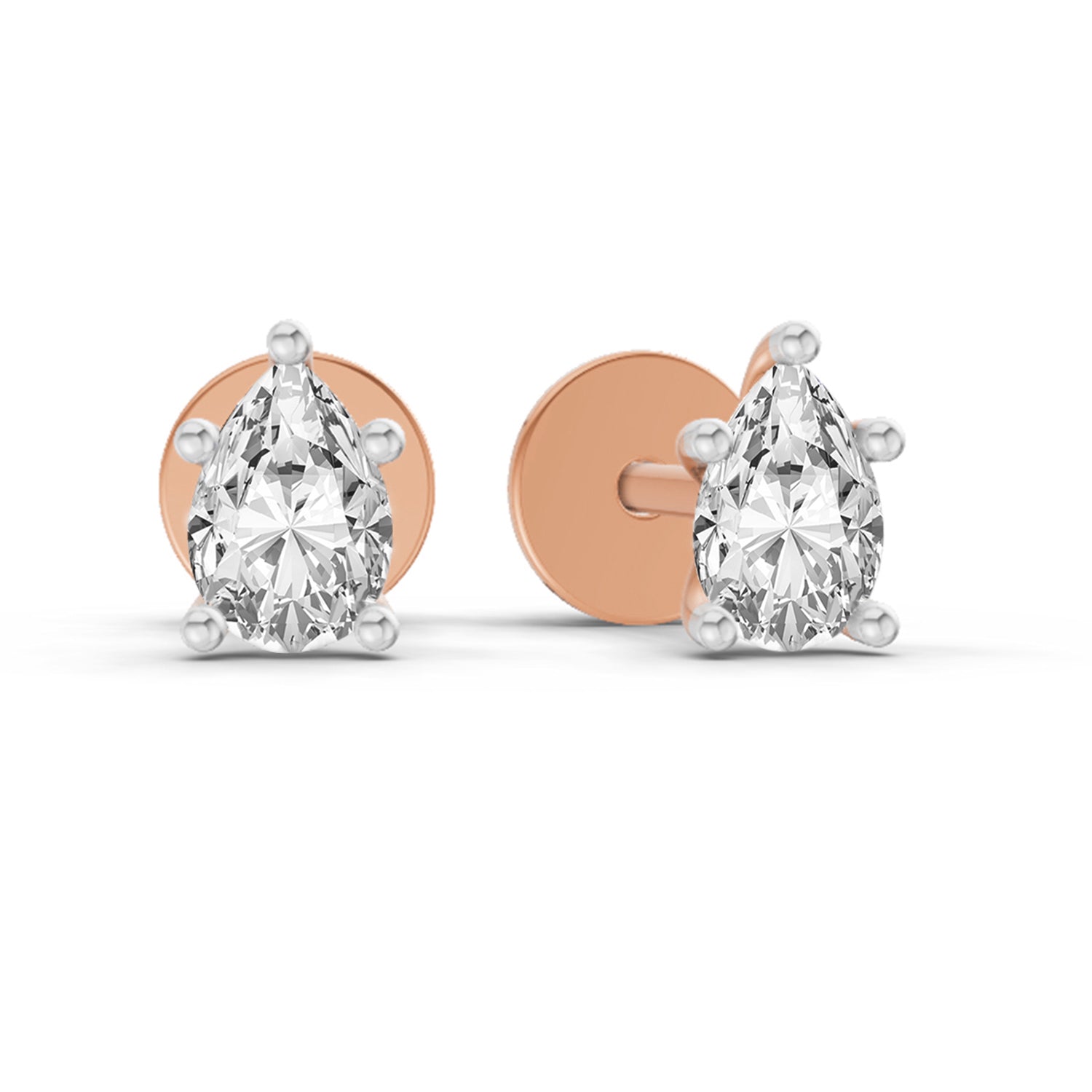 0.46 Ct  Pear Shape Solitaire Diamond Stud Earrings | 14K Rose Gold