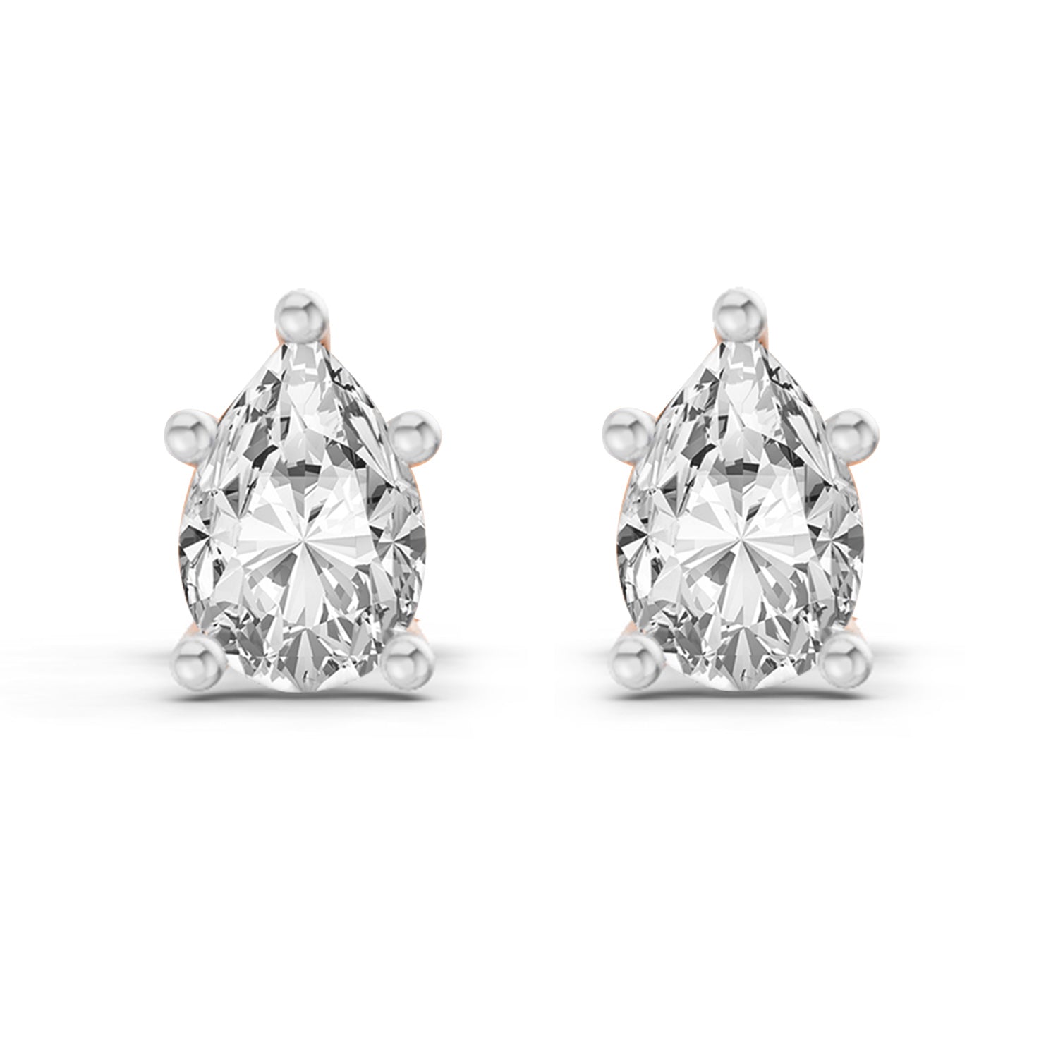 0.46 Ct  Pear Shape Solitaire Diamond Stud Earrings | 14K Rose Gold
