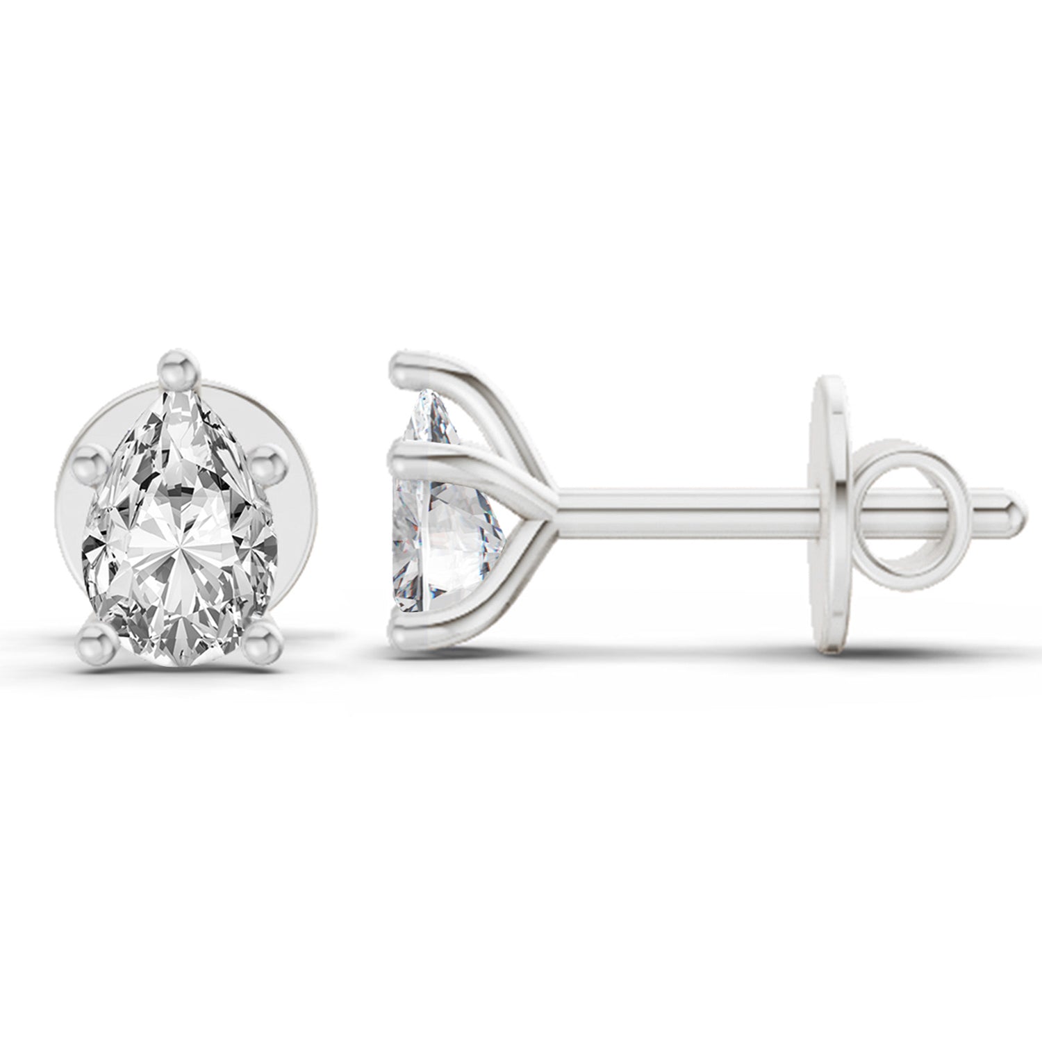 0.46 Ct  Pear Shape Solitaire Diamond Stud Earrings | 14K White Gold