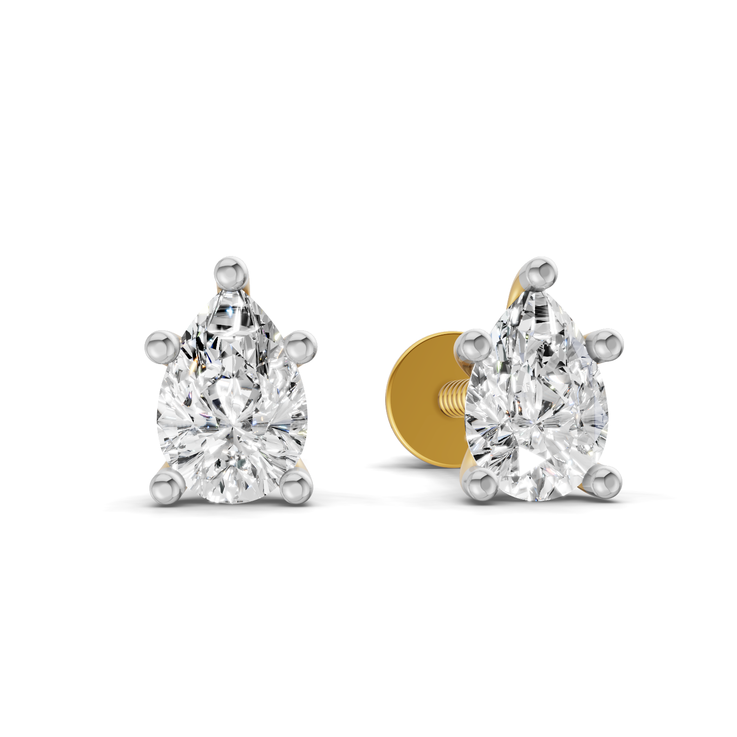 0.46 Ct  Pear Shape Solitaire Diamond Stud Earrings | 14K Yellow Gold