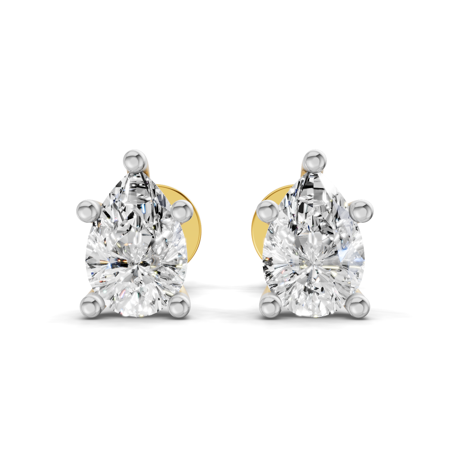 0.46 Ct  Pear Shape Solitaire Diamond Stud Earrings | 14K Yellow Gold