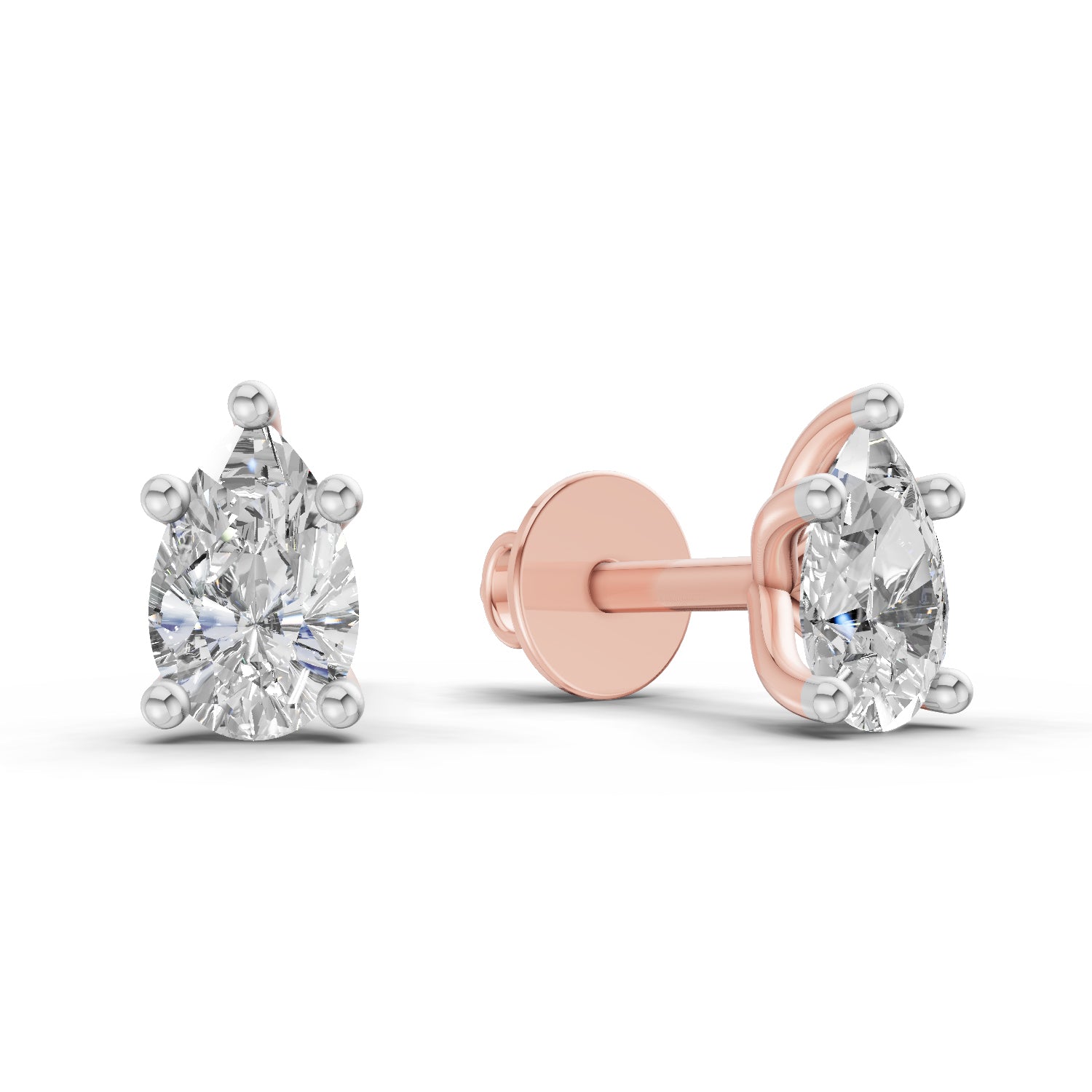 2.64 Ct Pear Shape Solitaire Diamond Stud Earrings | 14K Rose Gold