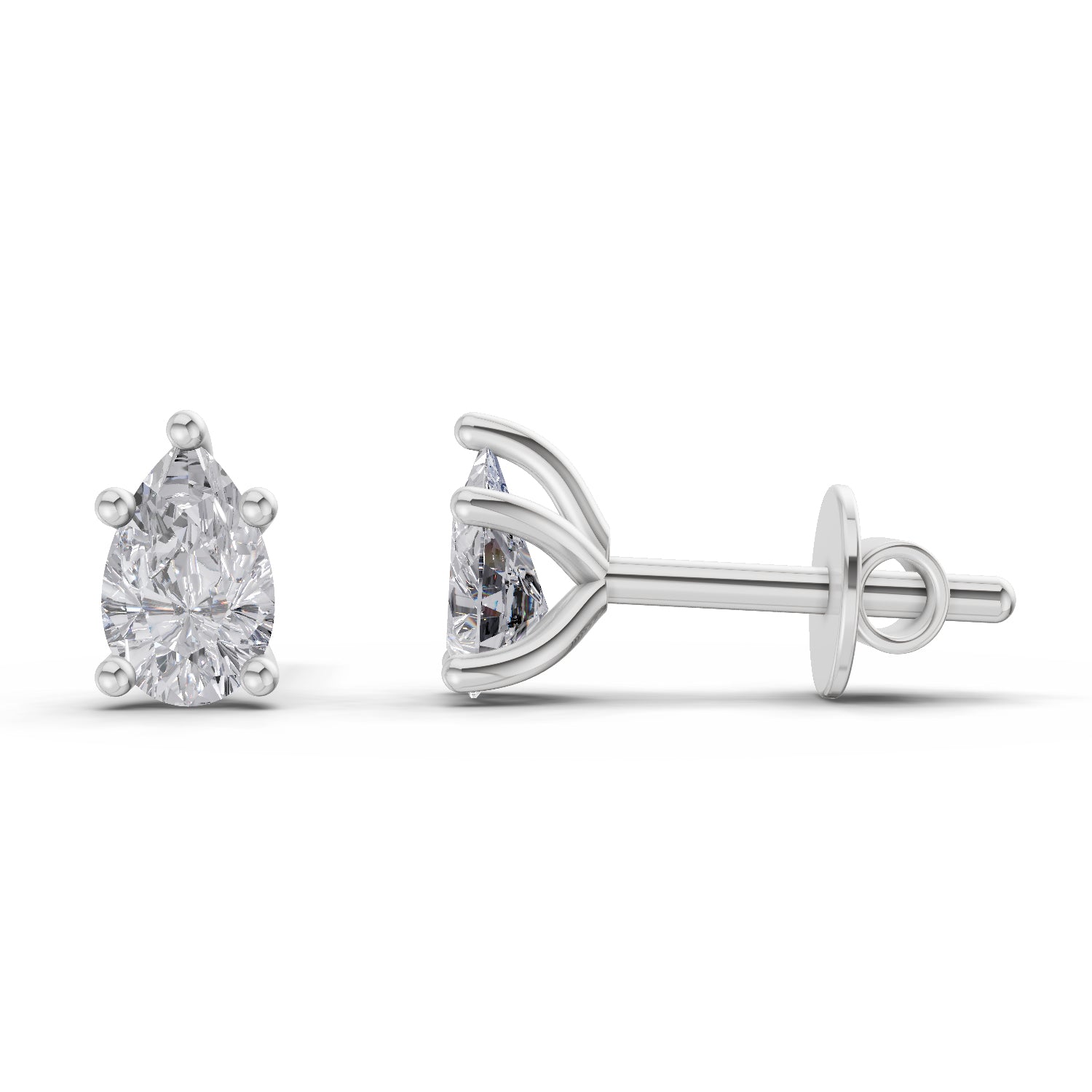 2.64 Ct Pear Shape Solitaire Diamond Stud Earrings | 14K White Gold