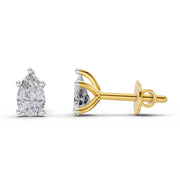 2.64 Ct Pear Shape Solitaire Diamond Stud Earrings | 14K Yellow Gold
