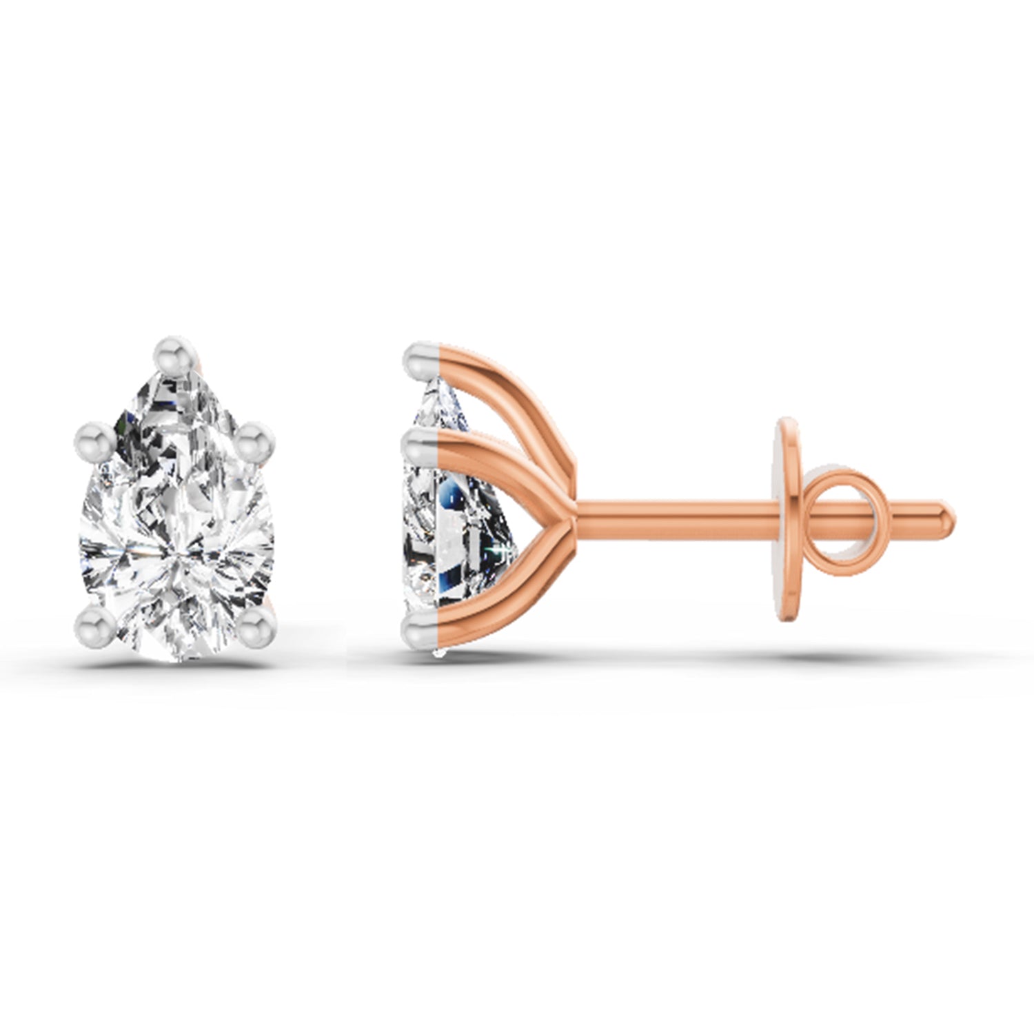0.64 Ct Pear Stud Earrings | 14K Rose Gold