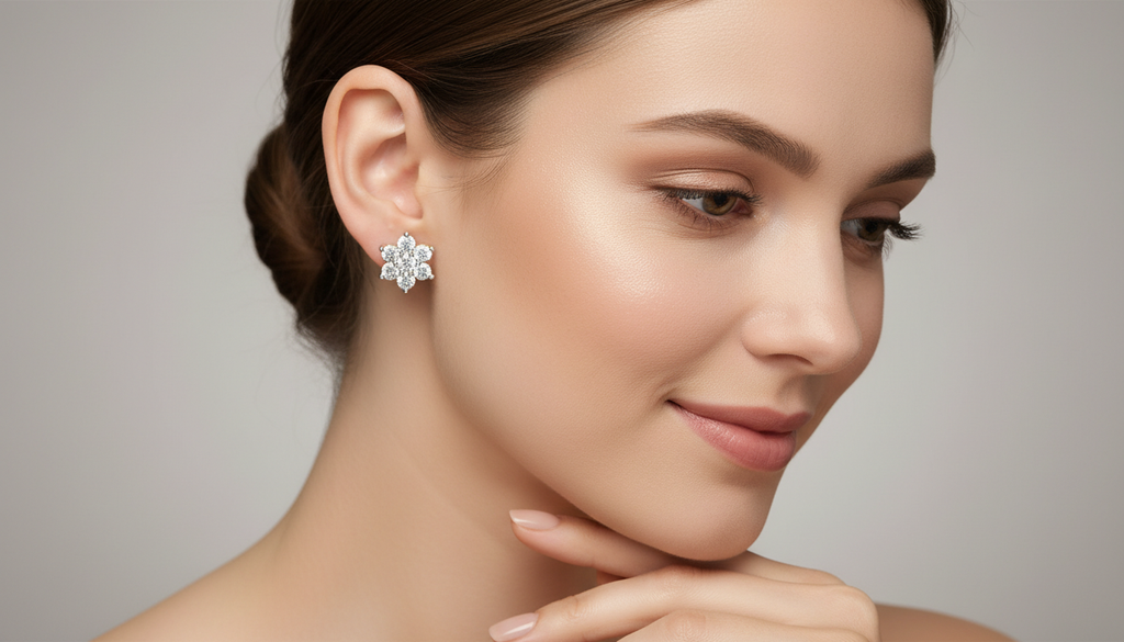 0.55 CtFloral Round Shape Earrings | 14K Rose Gold