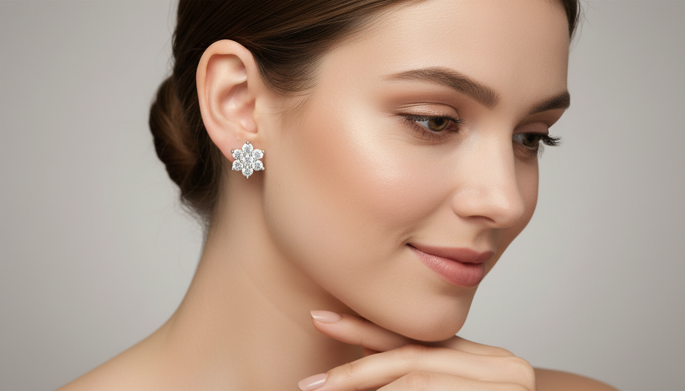 0.55 CtFloral Round Shape Earrings | 14K Rose Gold