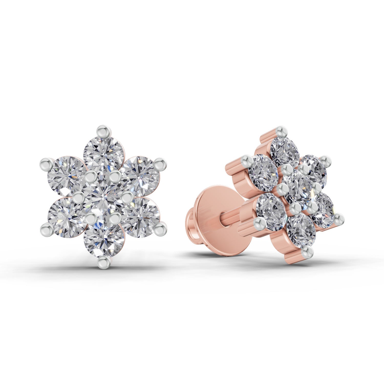0.41 Ct  Round Shape Floral Diamond Stud Earrings | 14K Rose Gold