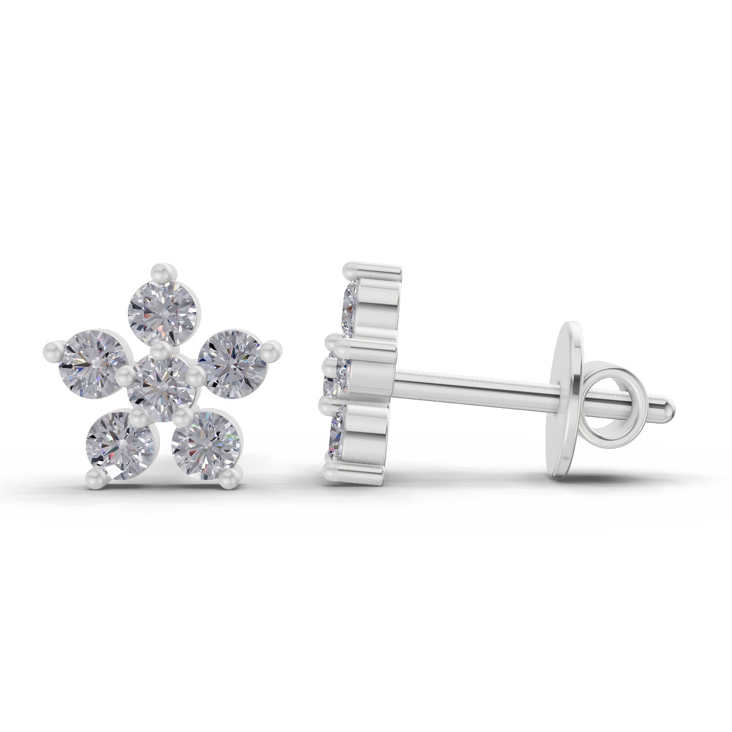 0.35 Carat Everglow Flower Diamond Earrings for Women | 14K White Gold
