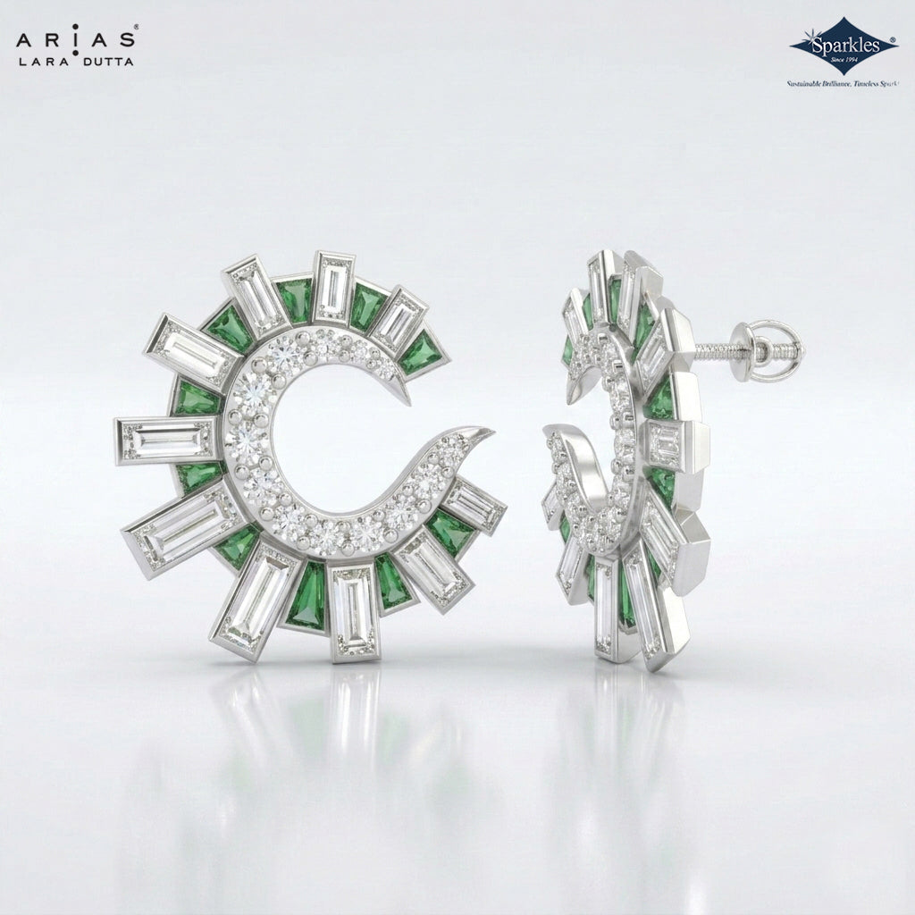 Arias by Lara Dutta Emerald & Baguette Diamond Studs