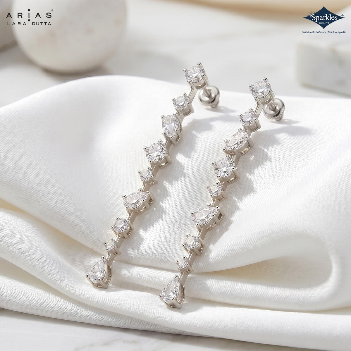Arias by Lara Dutta Multi-Shape Diamond Linear Drop Earring