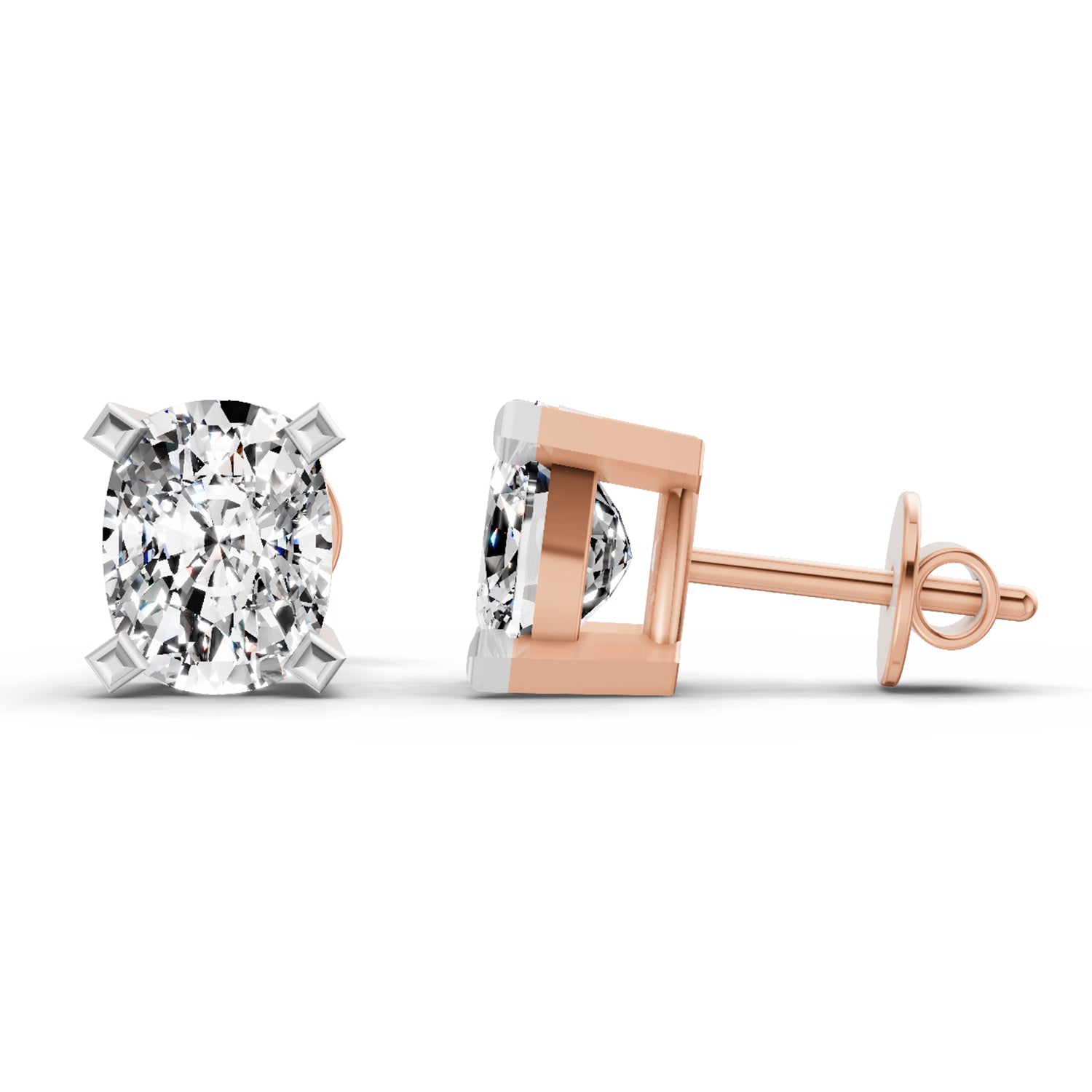 2.64 Ct Cushion Shape 4 Prong Solitaire Diamond Stud Earrings | 14K Rose Gold